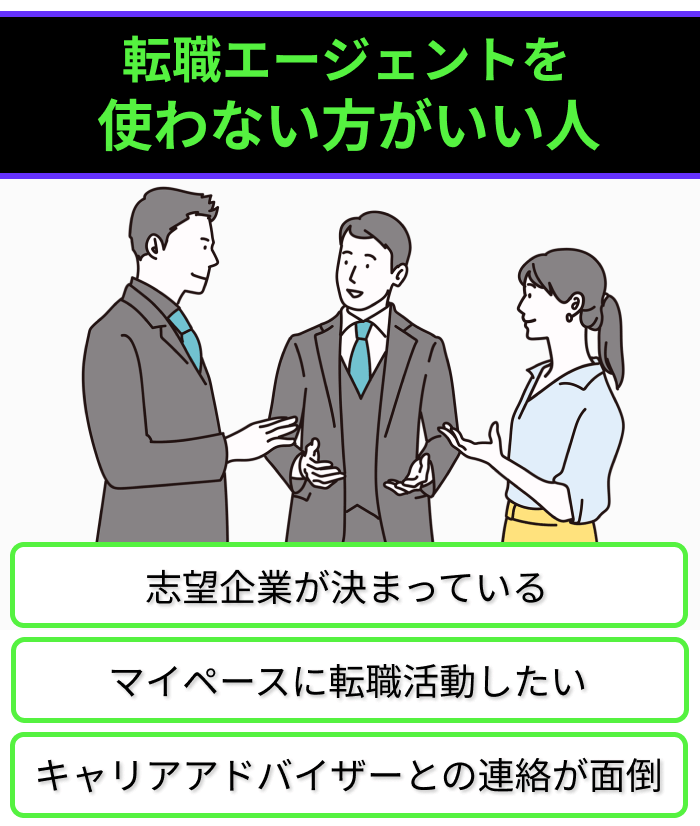 転職エージェントを使わない方がいい人のイラスト